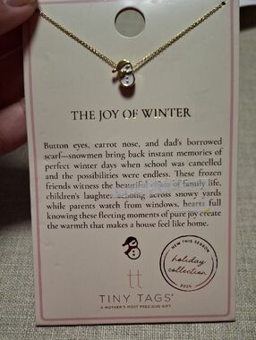 New Gold Dipped Snowman Pendant Necklace - White Enamel Accent